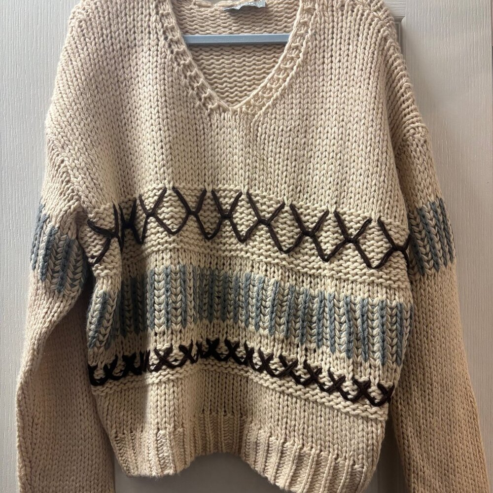 LeAnn V Neck Sweater - Oatmeal - M